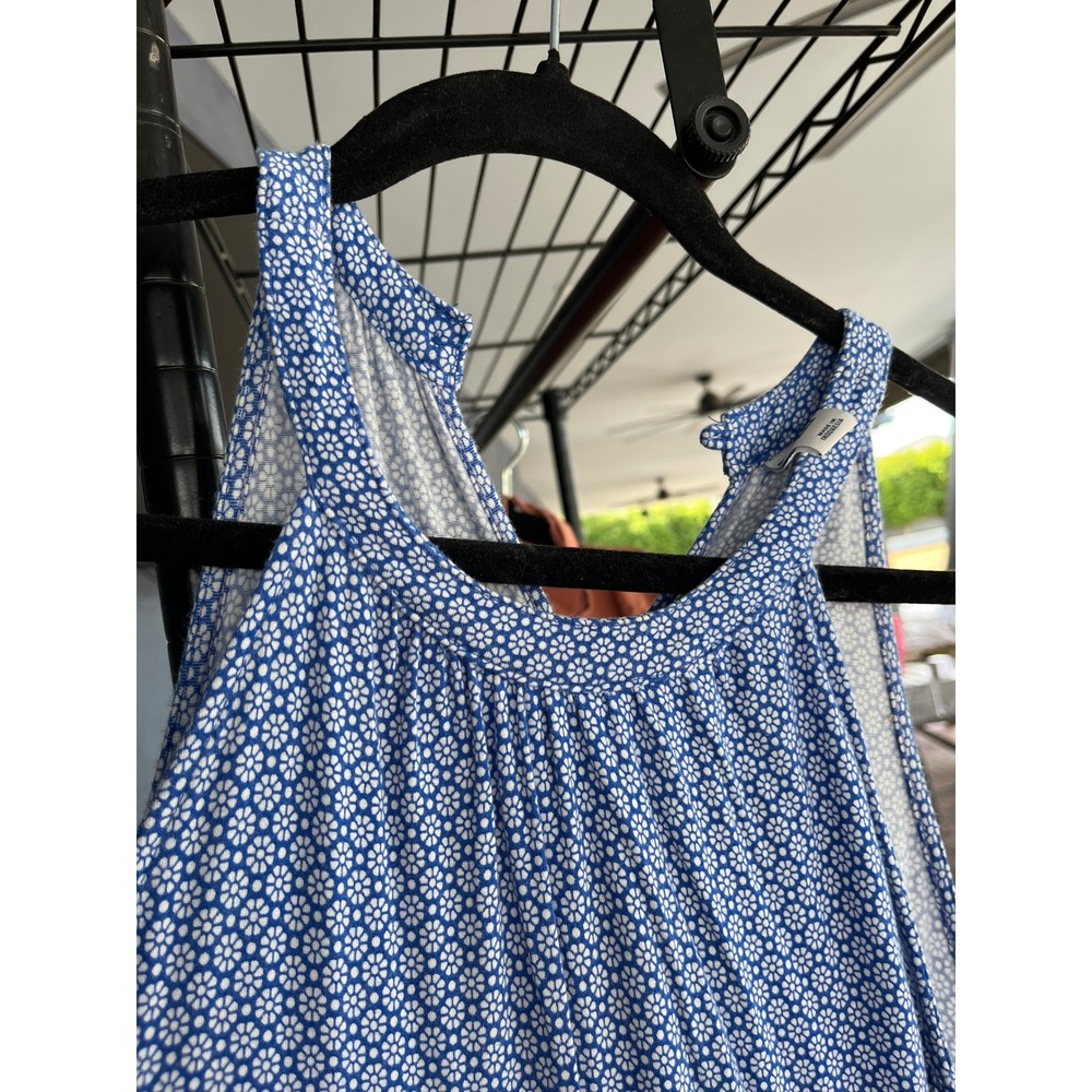 Fairy Blue White Floral Geometric Halter Maxi Dress Sleeveless Racerback M - Picture 3 of 8